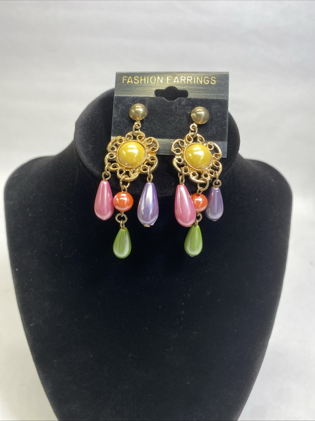 Vintage Boho Dangle Earrings Drop Beaded Gem Statement Multicolor Chandelier 80s