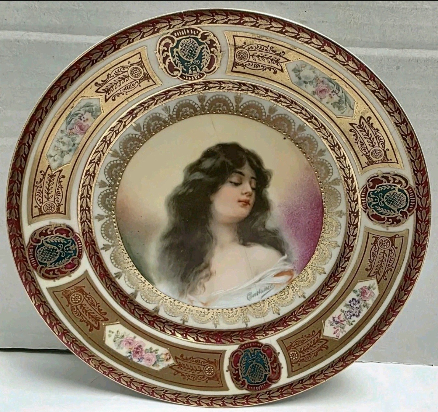Antique Schwarzburg Royal Vienna Style Constance Portrait Plate Germany Gilt