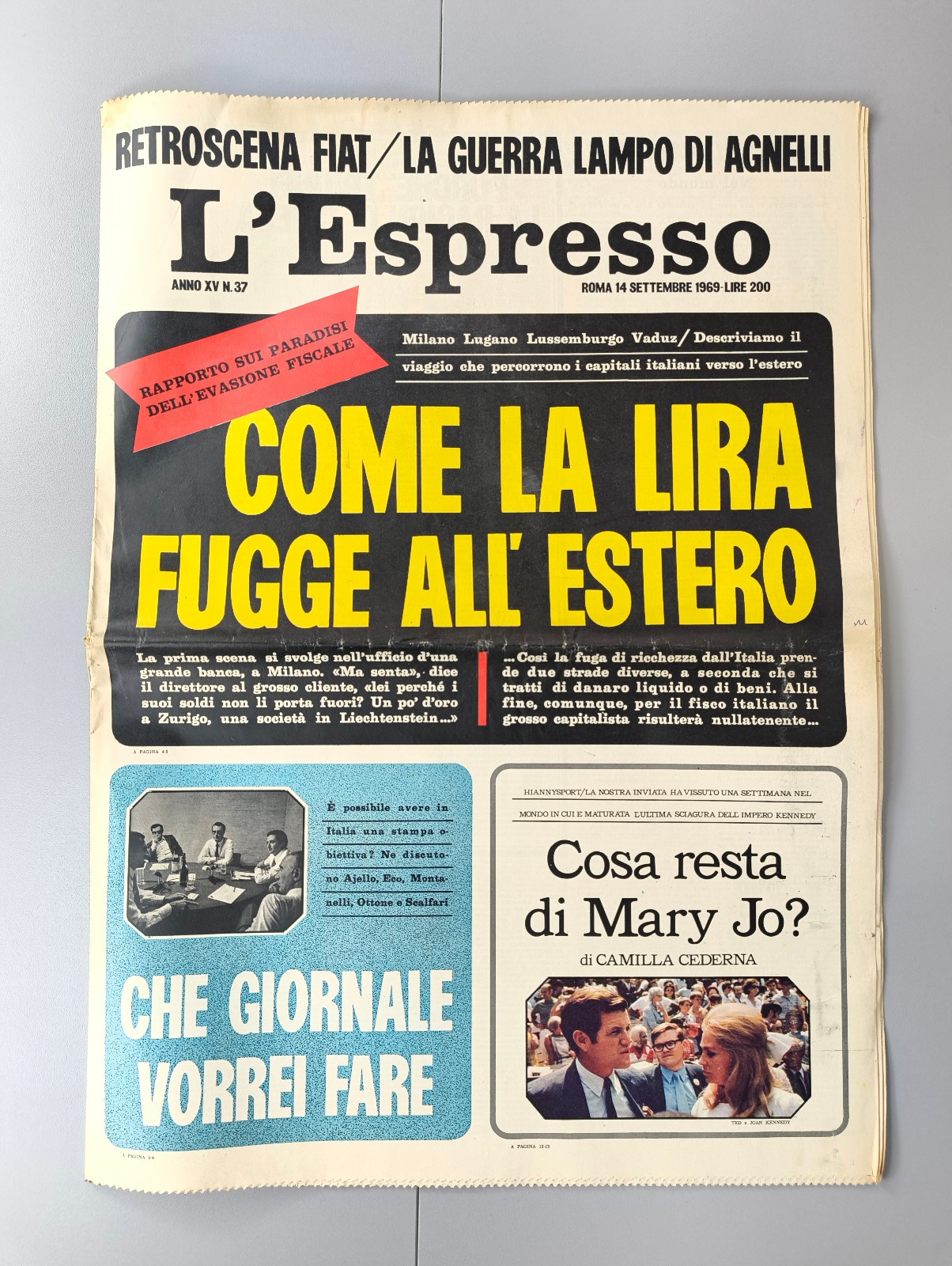L\'ESPRESSO 14 SEPTEMBER 1969 KENNEDY-ANNA MOFFO-GIANNI MACCHIA-JEAN SEBERG