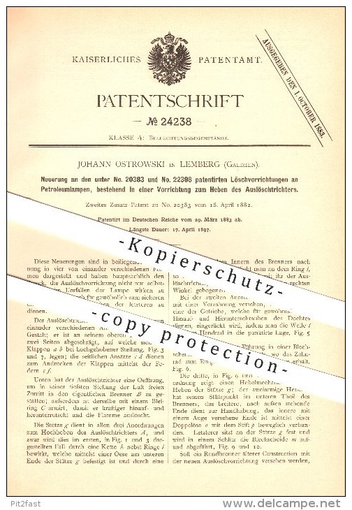 Original patent - Johann Ostrowski in Lviv, Galicia, 1883, innovation to Lö Original patent - Johann Ostrowski in Lviv, Galicia, 1883, innovation to Lö