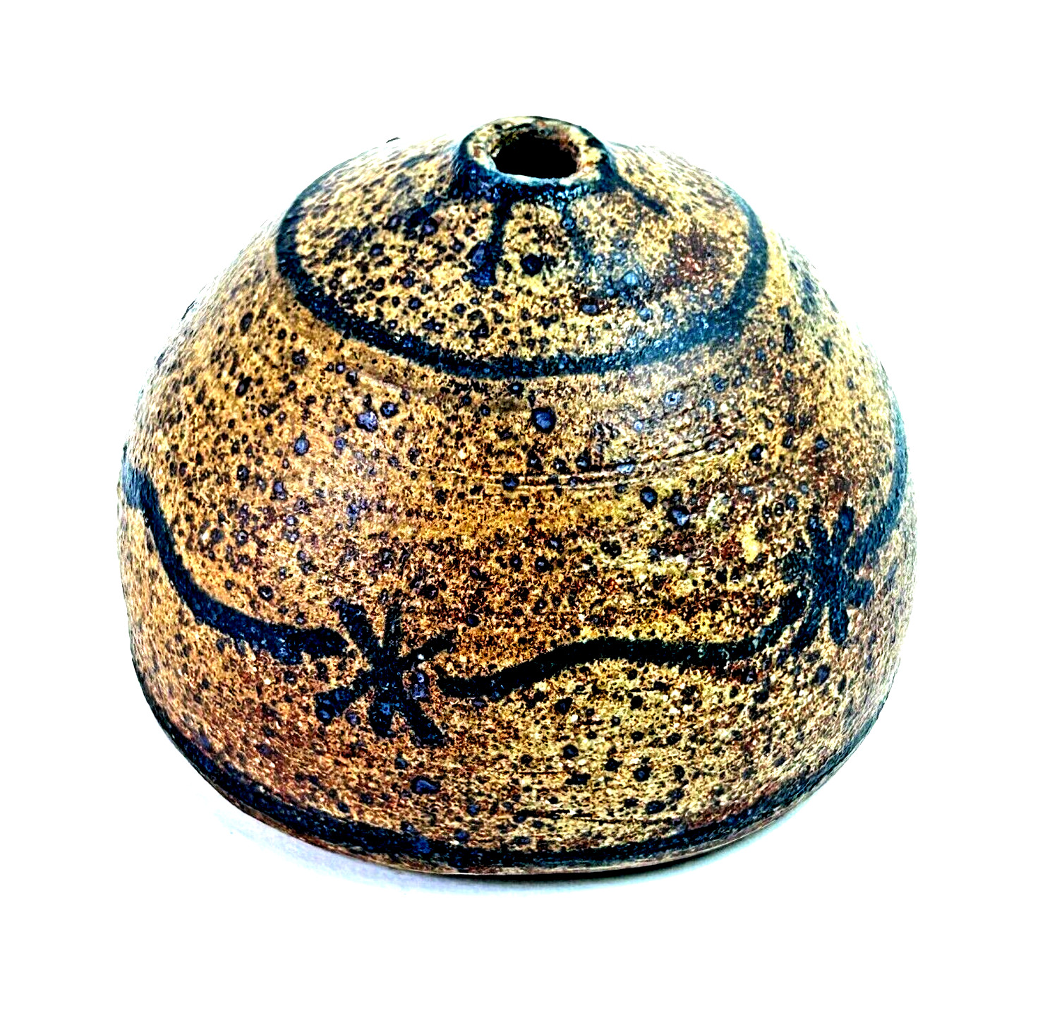 Studio Crafted Bud Vase Wave & Star Hand Thrown Speckled Brown Pottery 3\