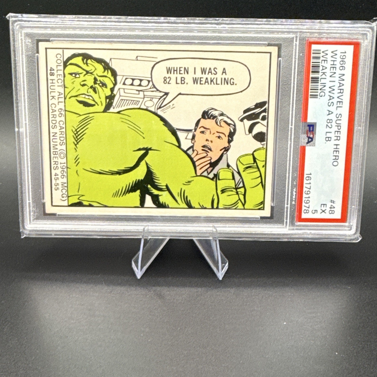 1966 Marvel Super Hero Trading Card #48 Hulk When I Was 82LB. PSA 5 1966 Marvel Super Hero Trading Card #48 Hulk When I Was 82LB. PSA 5
