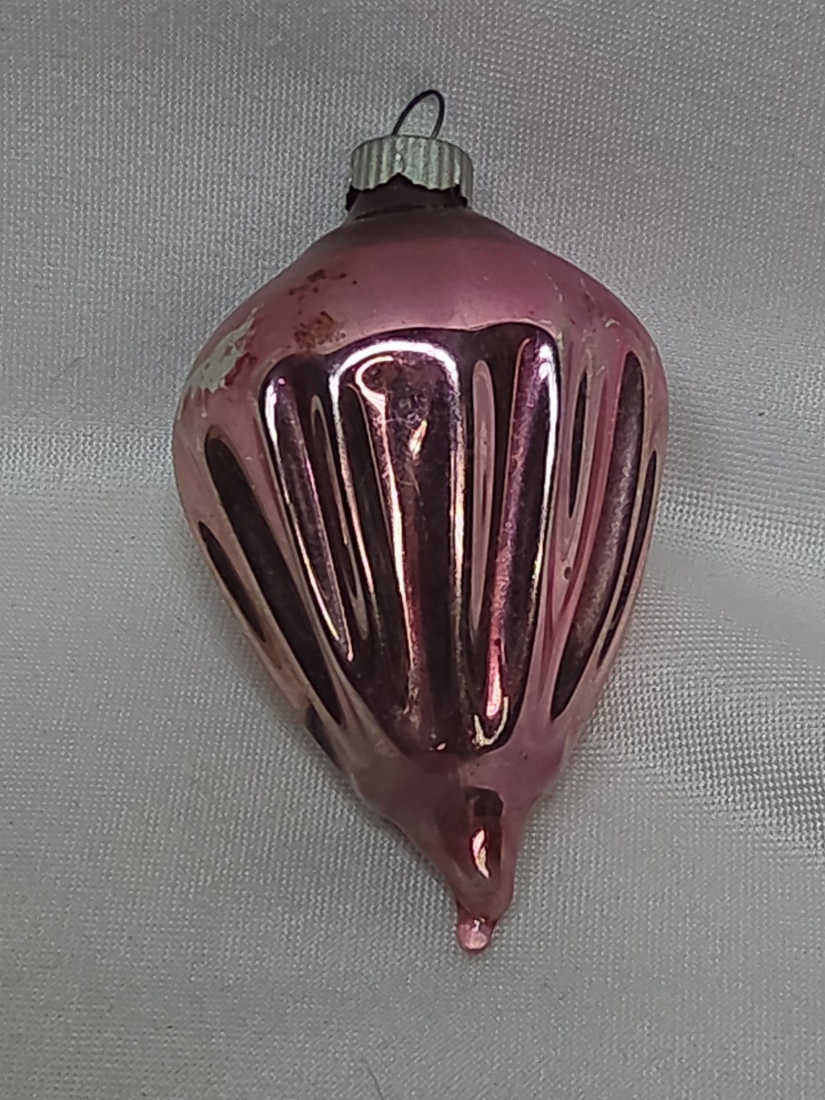 Vintage HEIM Pink Glass Fluted Parachute Spin Top Pontil Christmas Ornament