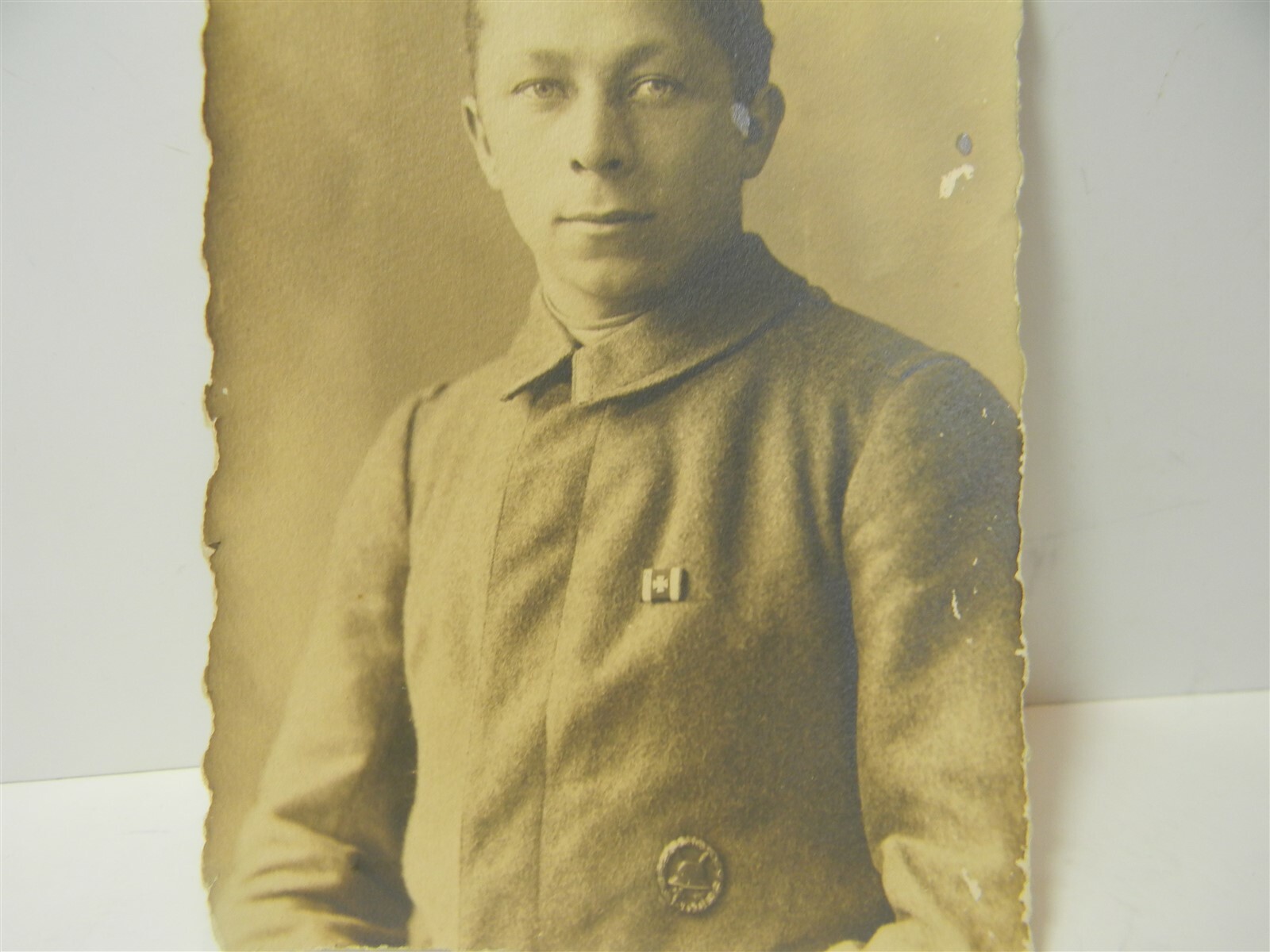 Vintage WW1 ? German Black Wound Badge & Iron Cross ? Ribbon Postcard P15