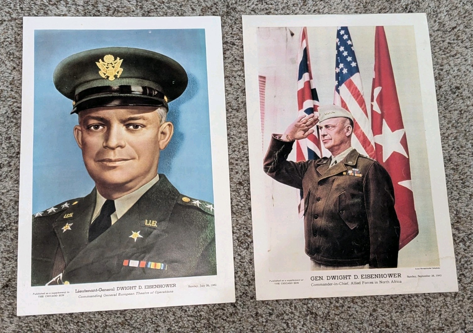 1942 & 1943 Lt GENERAL DWIGHT D EISENHOWER WWII Chicago Sun Poster PRE PRESIDENT 1942 & 1943 Lt GENERAL DWIGHT D EISENHOWER WWII Chicago Sun Poster PRE PRESIDENT