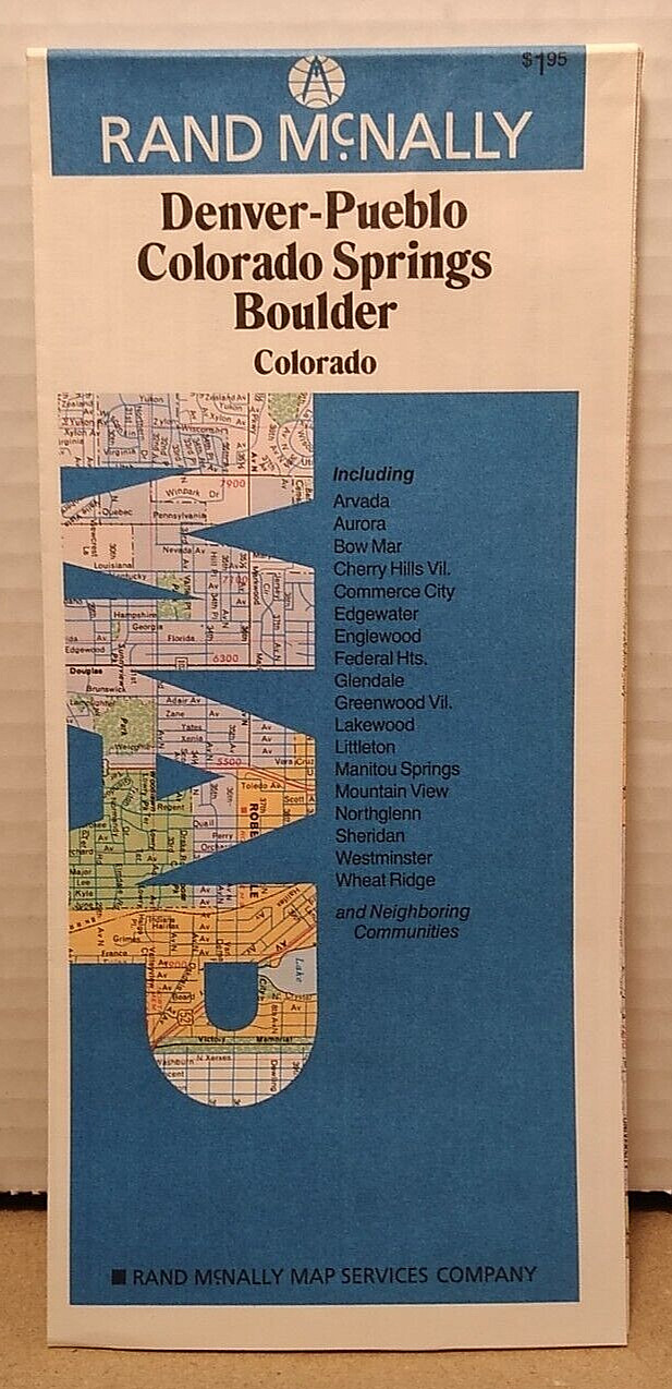Denver - Pueblo, Colorado Springs & Boulder Vintage 1980's Rand McNally City Map Denver - Pueblo, Colorado Springs & Boulder Vintage 1980's Rand McNally City Map