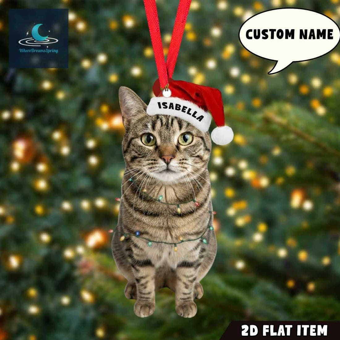Personalized Tabby Cat Ornament, Cat Christmas Ornament,Cute Cat Personalized Tabby Cat Ornament, Cat Christmas Ornament,Cute Cat