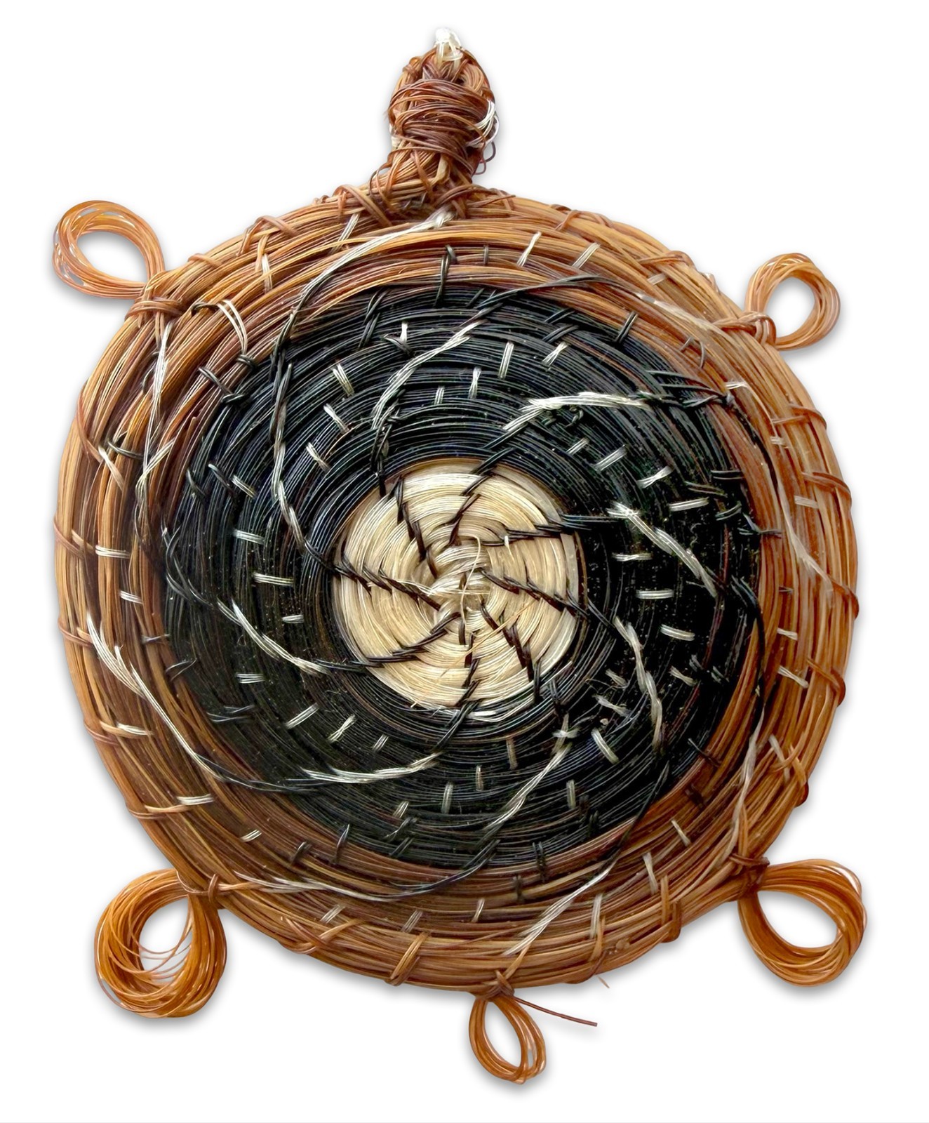 Vintage Tohono O'odham Woven Horsehair Basket Turtle Brooch Pin