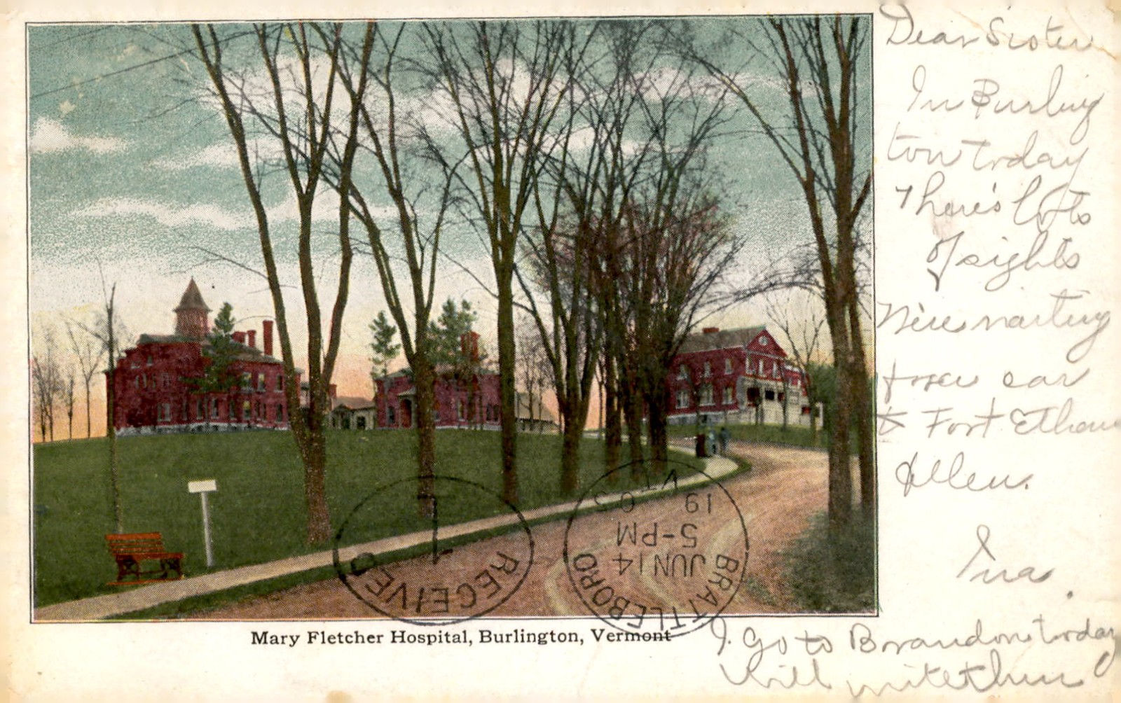 Burlington, Vermont, Mary Fletcher Hospital, historic sights, market, Postcard Burlington, Vermont, Mary Fletcher Hospital, historic sights, market, Postcard