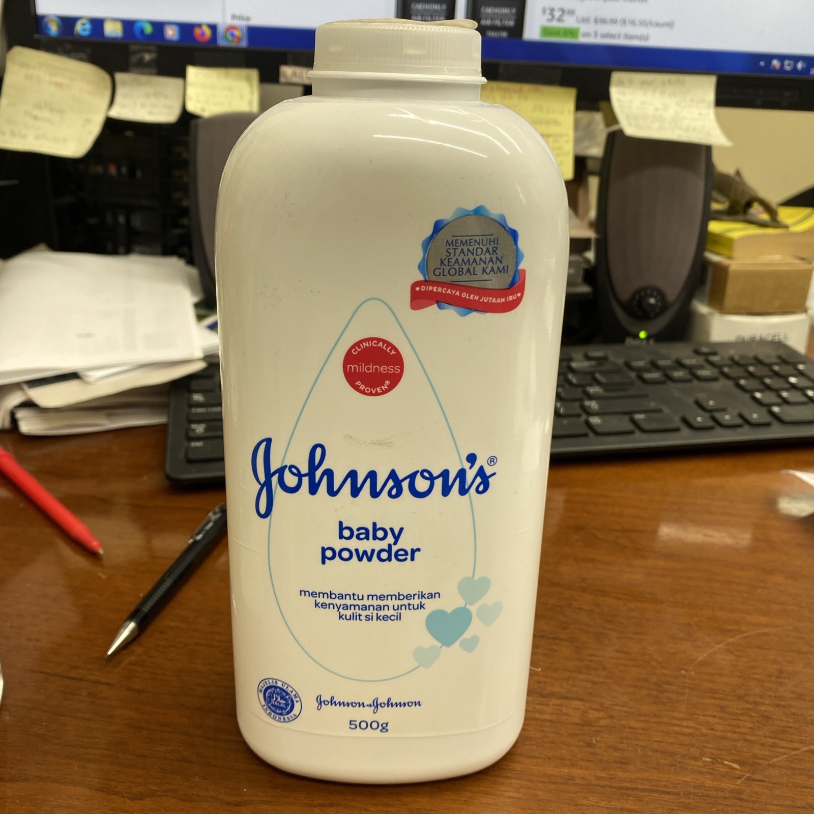 2 Johnson\'s Baby Powder with Talc - 500g.  Collectible Sealed