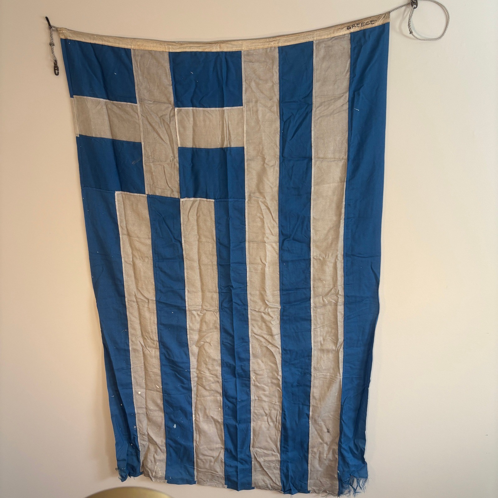 Vintage Large Greek Flag Sewn Panel Nautical Maritime Textile Art 72x44 Vintage Large Greek Flag Sewn Panel Nautical Maritime Textile Art 72x44