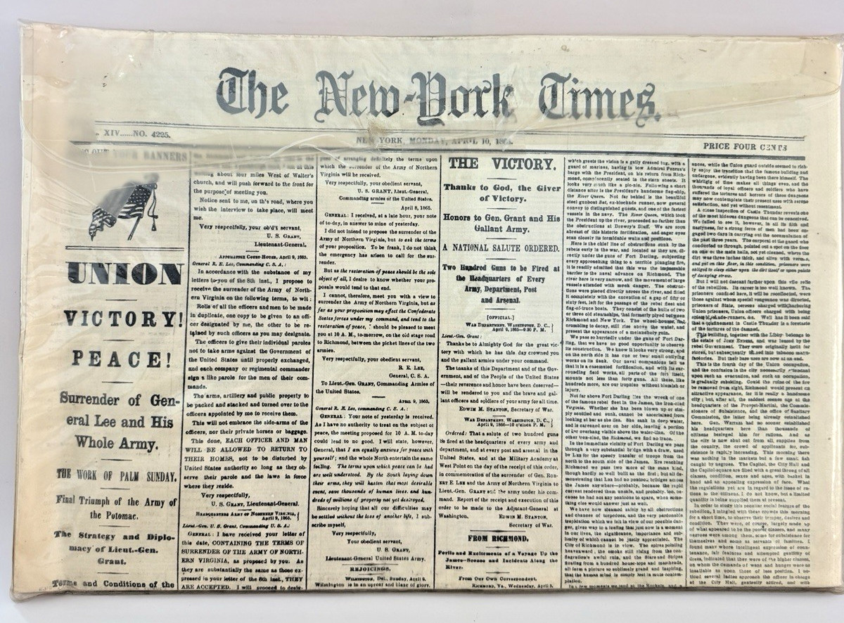 1865 Collectible New York Times Civil War Newspaper Reprint