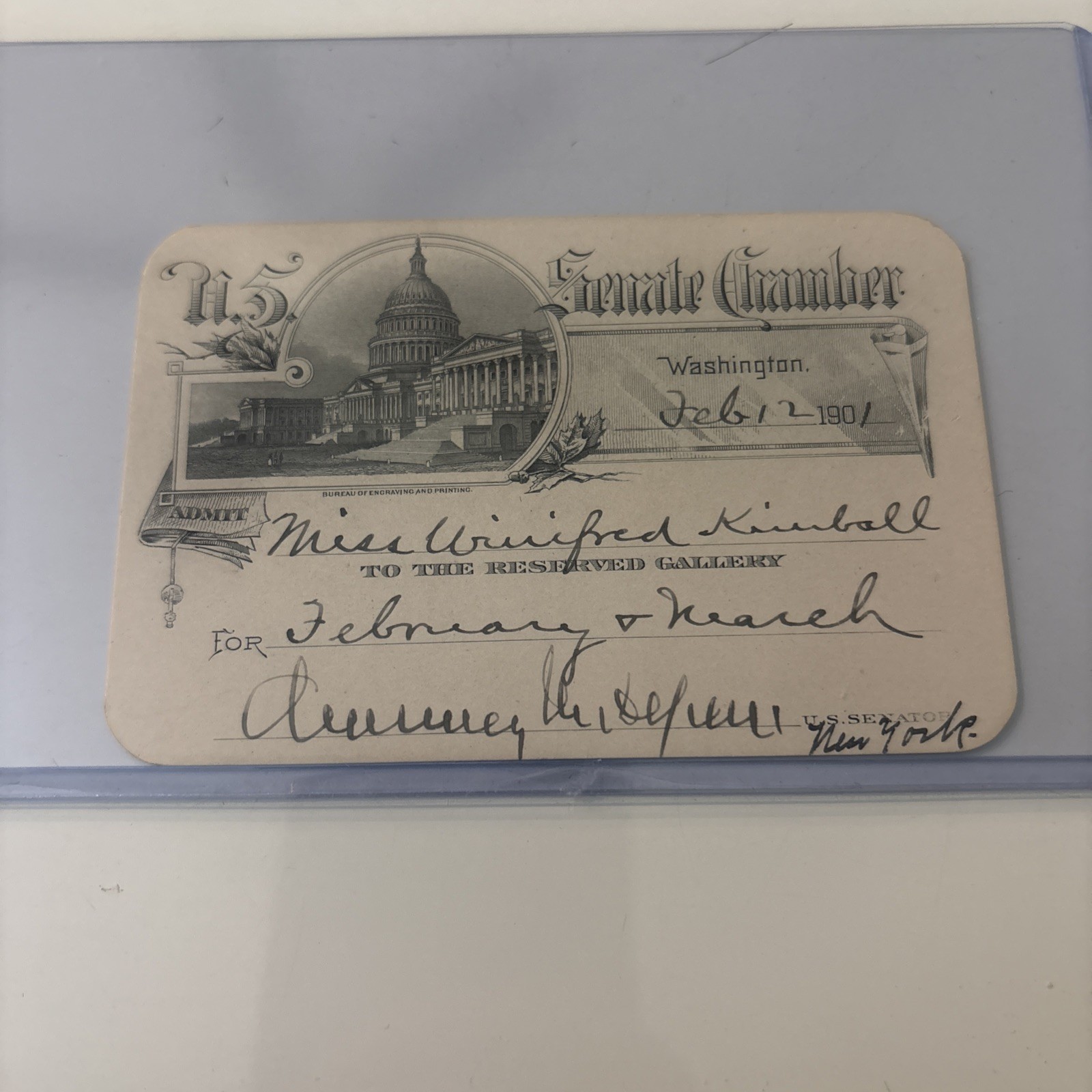 Chauncey M. Depew Signed Senate Chamber Pass 1901 