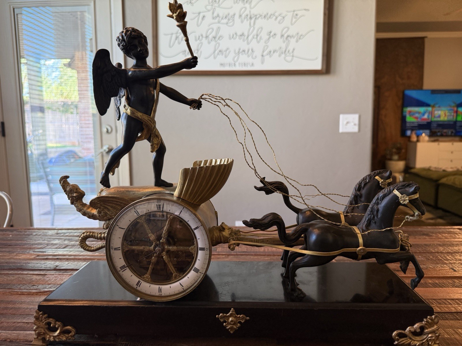 Antique French Empire Chariot Mantel Clock c1850 Bronze Ebonized Horses 8-Day Antique French Empire Chariot Mantel Clock c1850 Bronze Ebonized Horses 8-Day