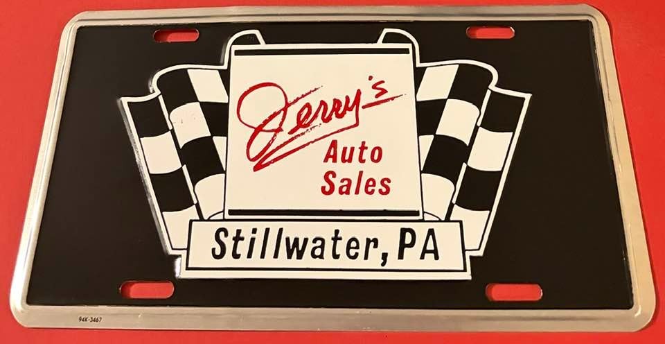 Jerry\'s Auto Sales Dealership Booster License Plate Stillwater PA Racing Flags Jerry\'s Auto Sales Dealership Booster License Plate Stillwater PA Racing Flags