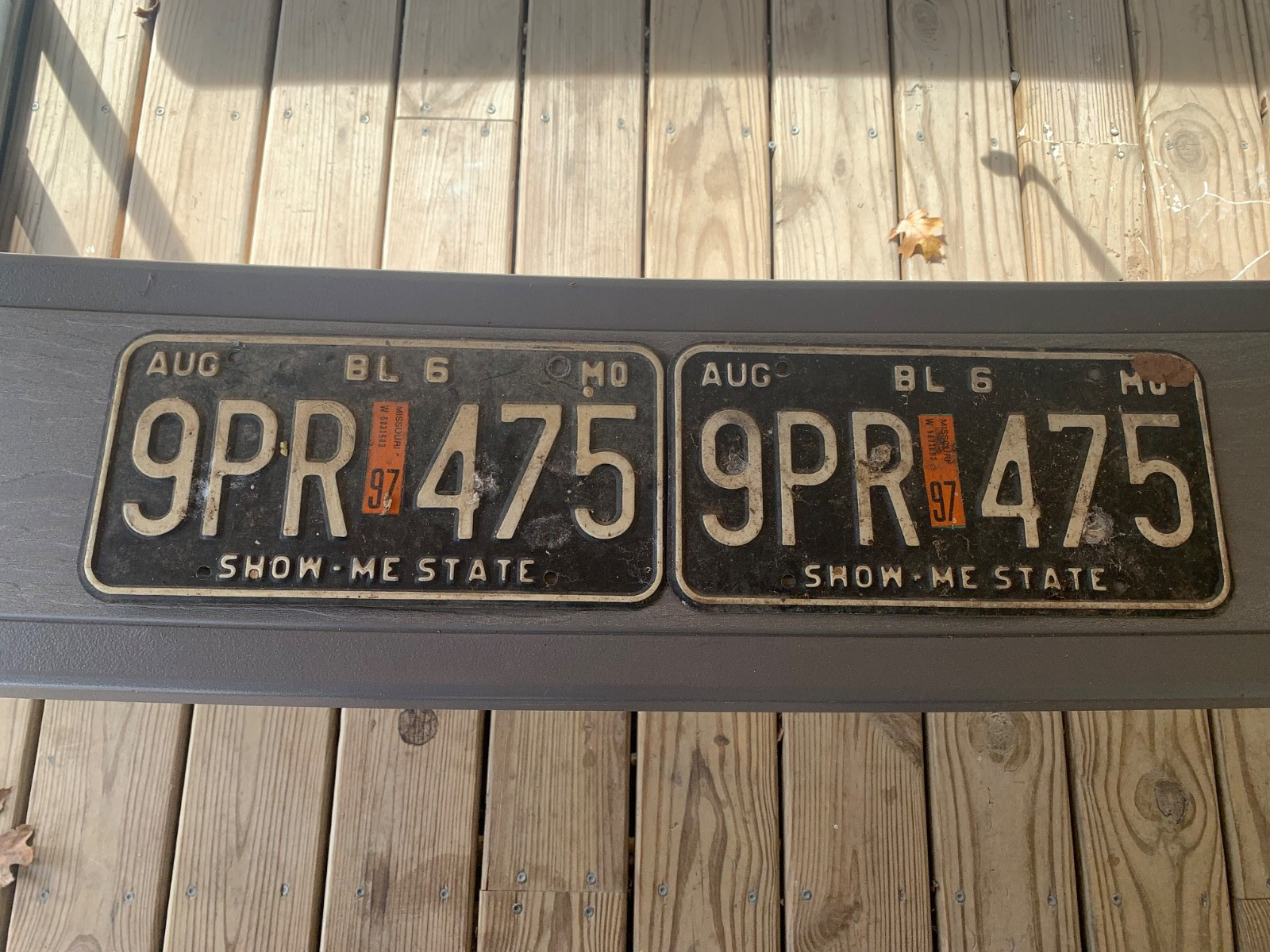Vintage 1997  Missouri-MO License Plates 9PR 475  White on Black Steel Set of 2