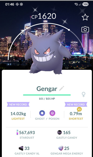 Pokemon Shiny Gengar Los Angeles Night Out Background Go Size XS