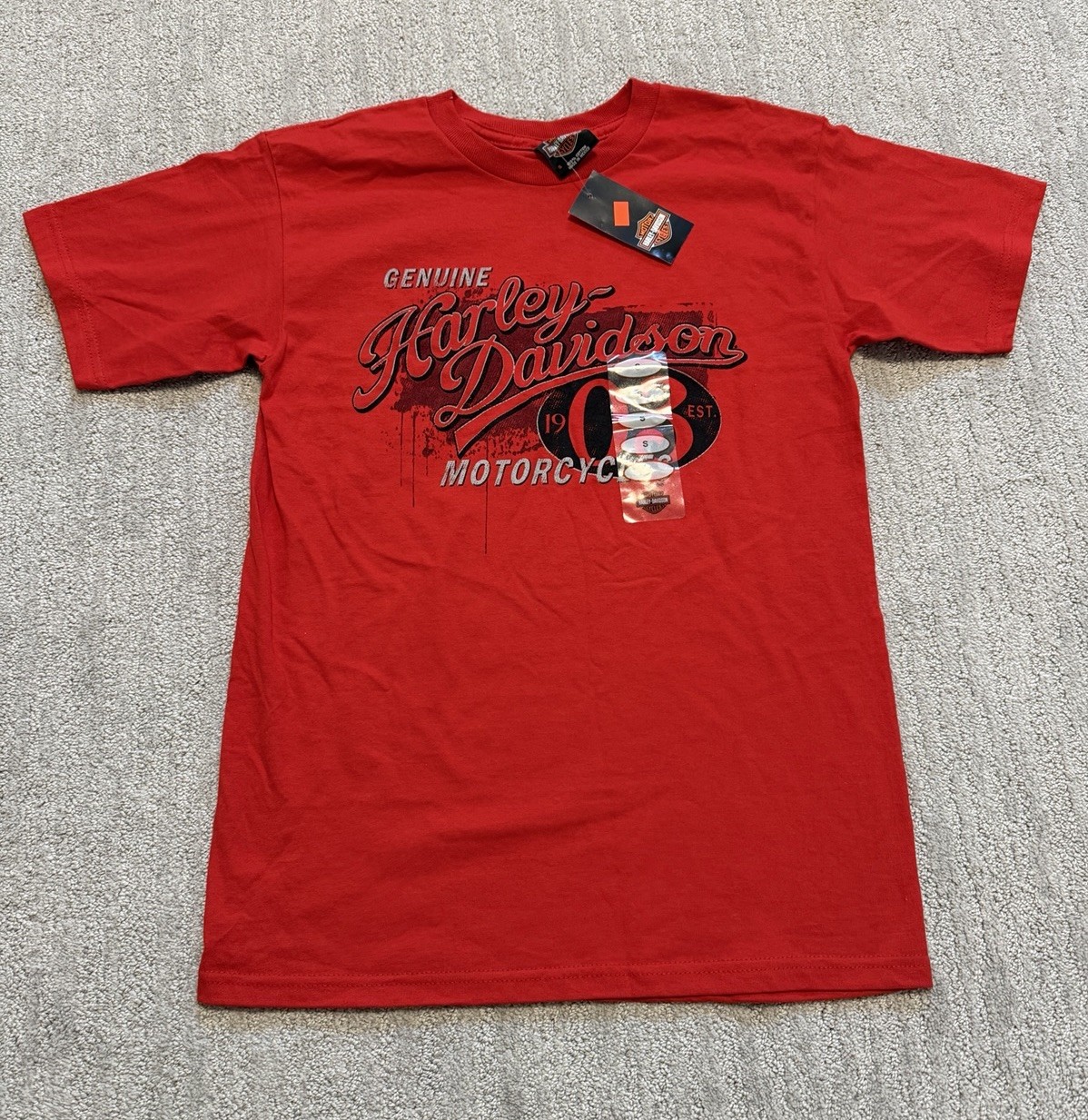 Harley Davidson Boise Racing Red Script Short Sleeve Tee Shirt Men’s Small - NEW