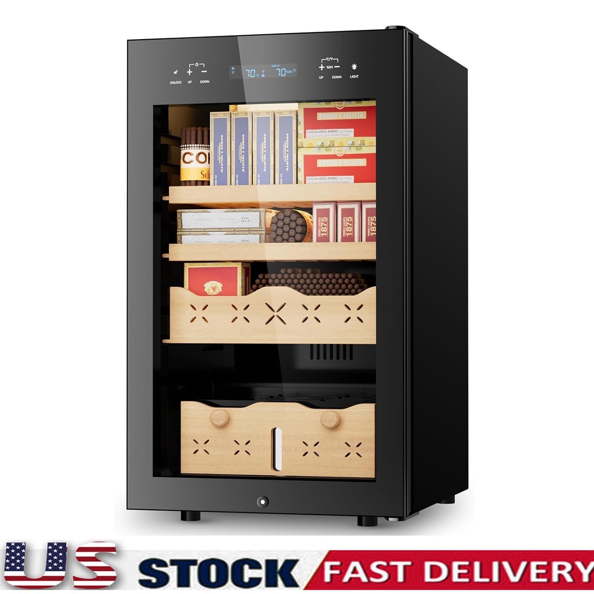 ecojoy 65L Electric Humidor, 500 Counts Cigar Humidor Cabinet with Cooling Tempe