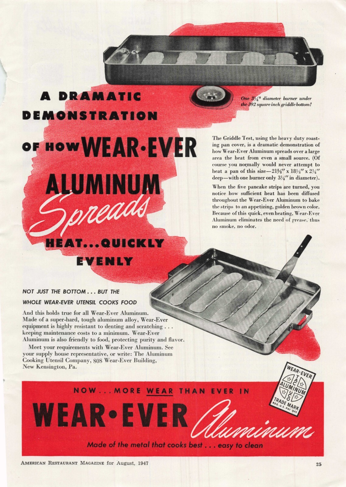 VTG 1947 Print Ad Wear Ever Aluminum Heat Burner Griddle