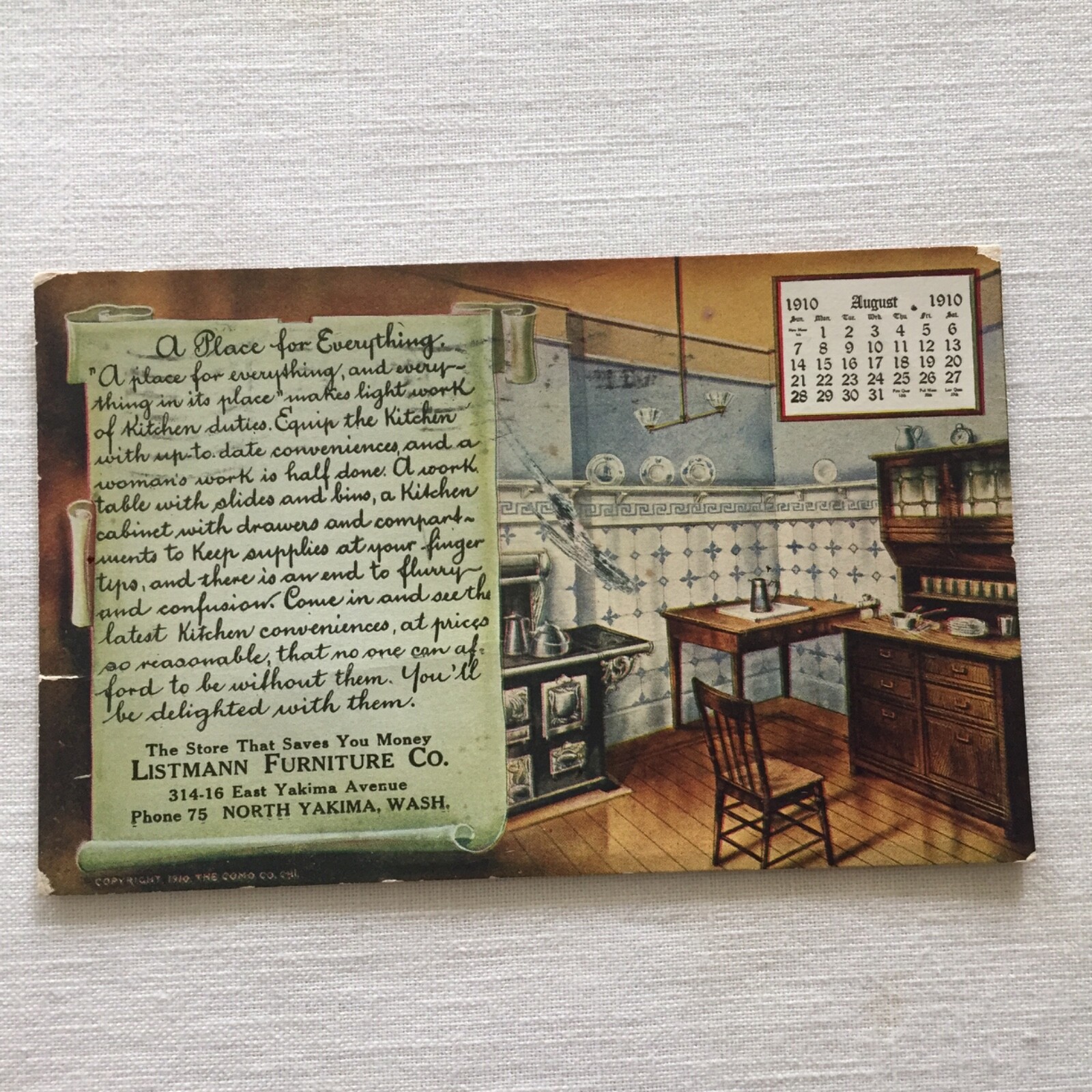 North Yakima WA Listmann Furniture Co 1910 Adv UDB Washington Postcard