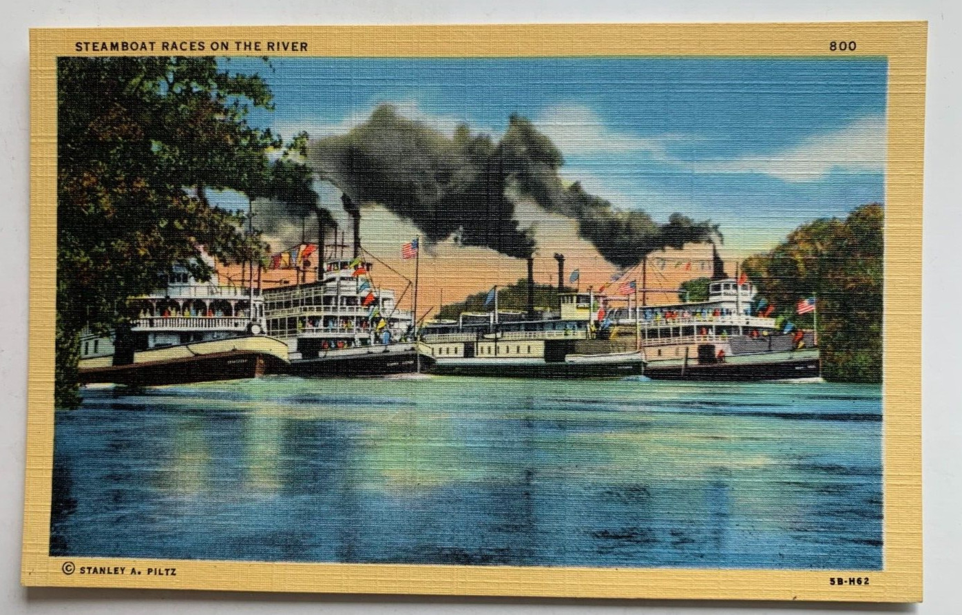 c 1945 CA Postcard California Sacramento San Joaquin Rivers Steamboat Races ship