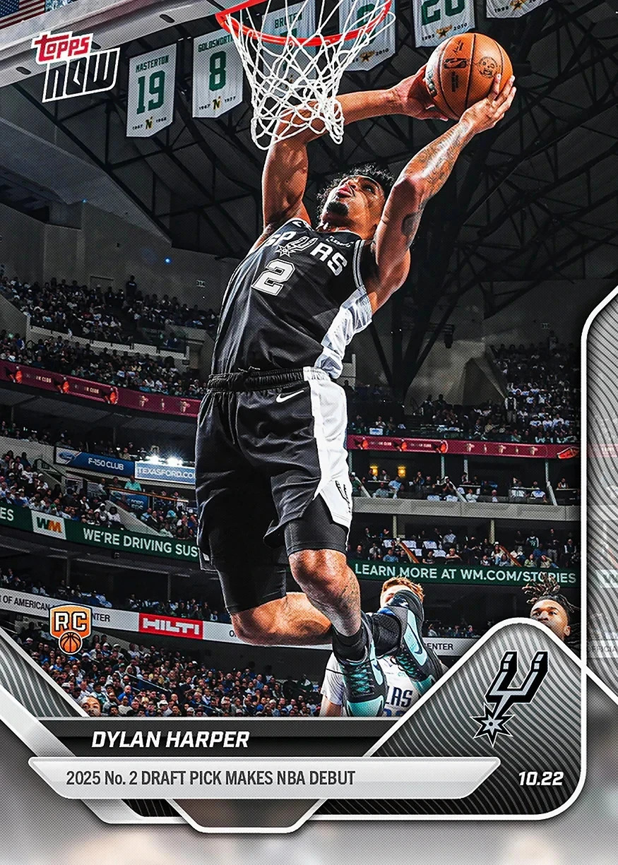 2025-26 TOPPS NOW DYLAN HARPER ROOKIE DEBUT BASKETBALL CARD #2 SPURS DRAFT PICK