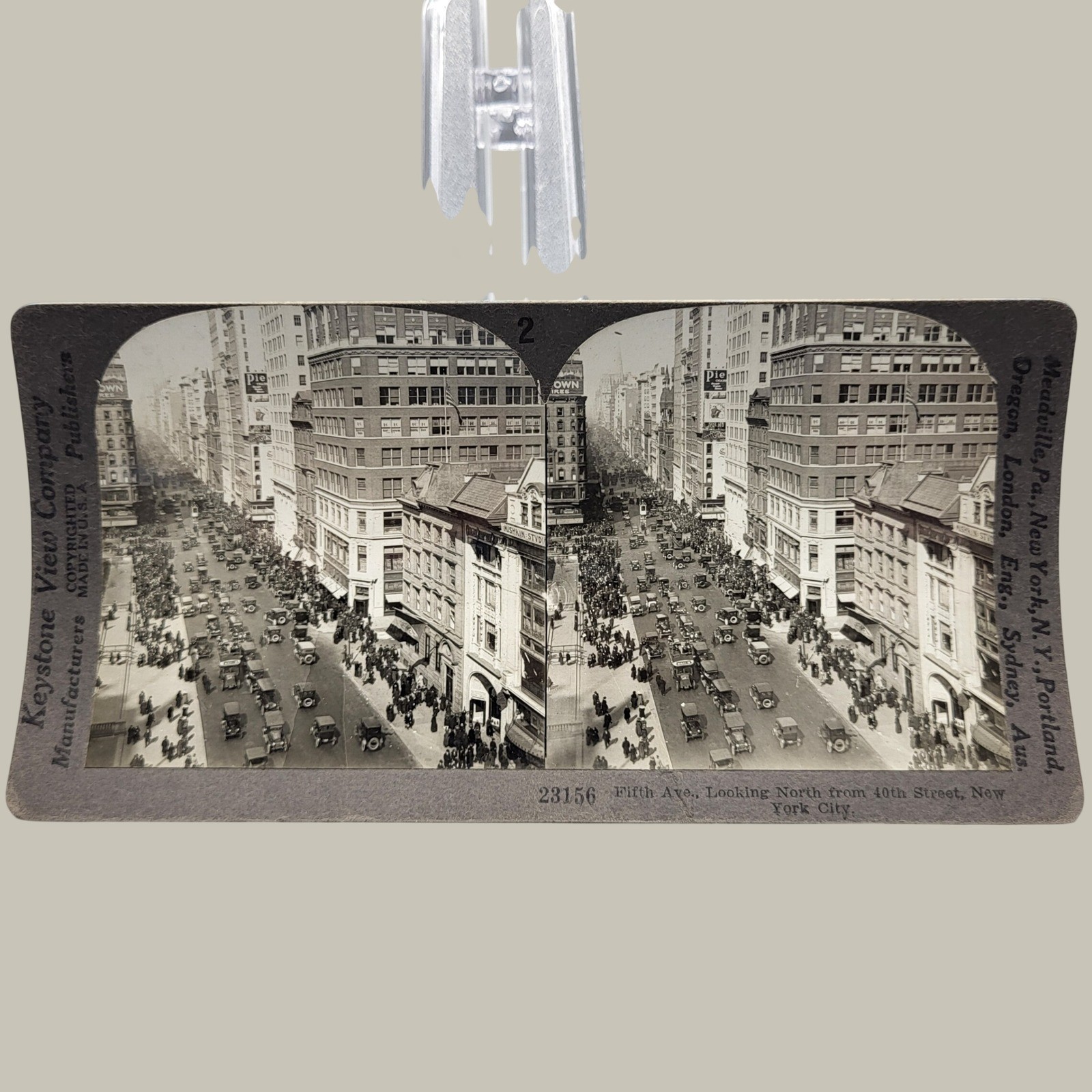 Keystone View Co Stereoview Card 23156 Fifth Ave NYC 40th St Vintage Photo Gray
