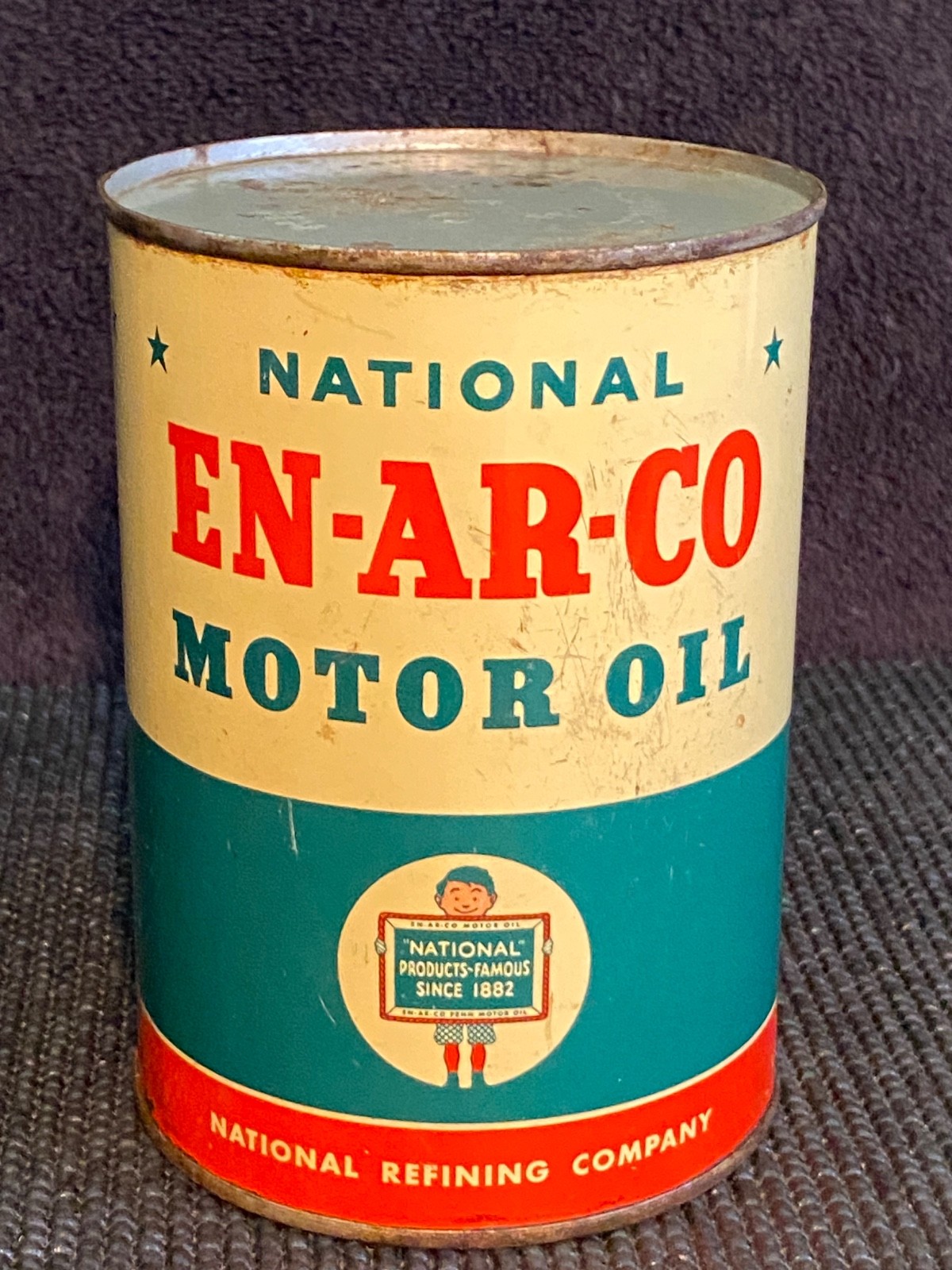 Vintage 1940's National Refining Company EN-AR-CO Motor Oil Metal Tin Can ENARCO
