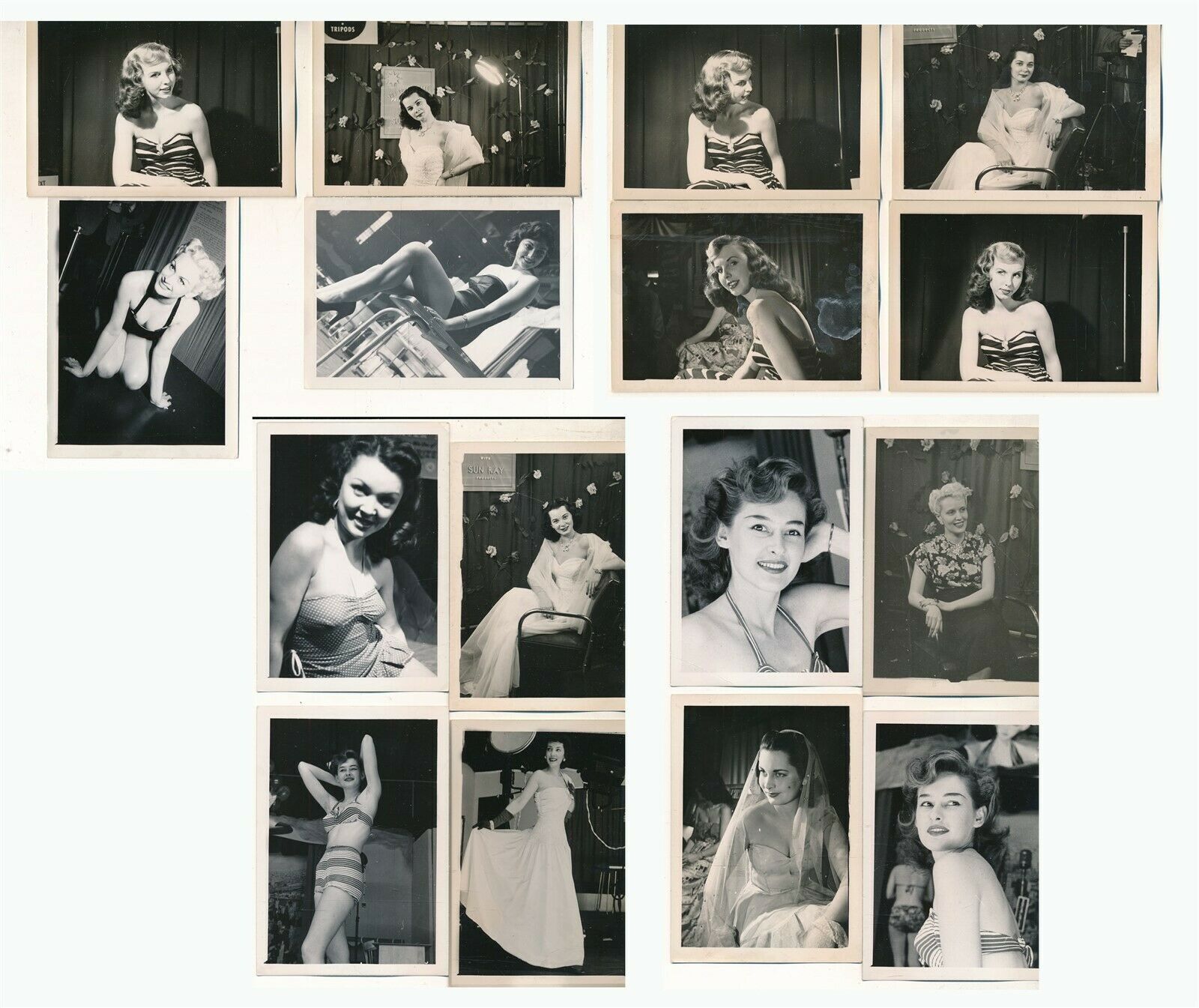 1950s Original Lot of Sixteen Risque Glamour & Bikini Pin-Up Photos Show Girls