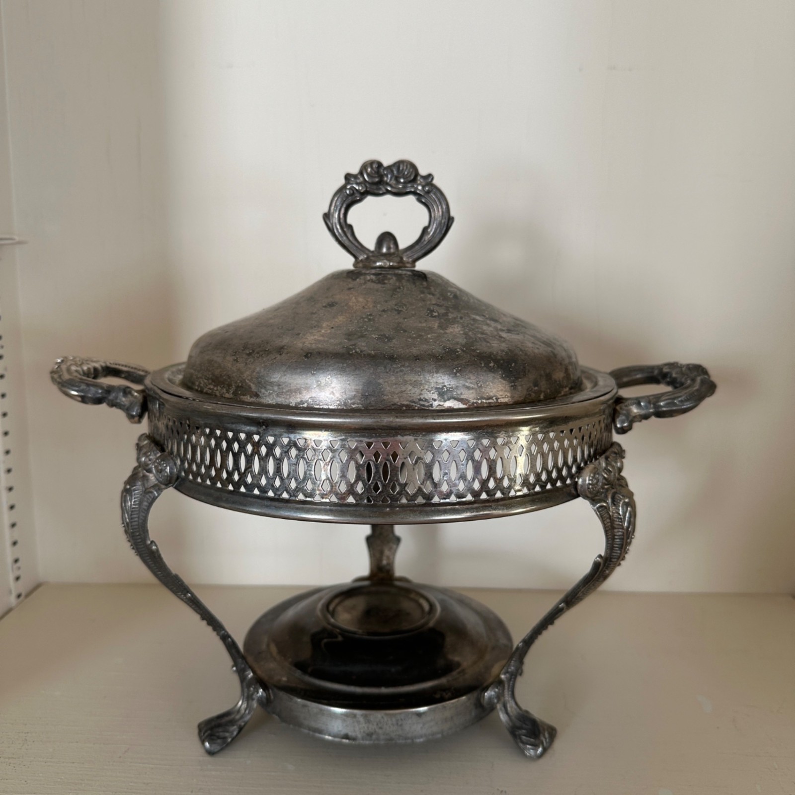Vintage Egyptian Revival Silver-Plated Chafing Dish  Al-Najjar Workshop 1920-40s