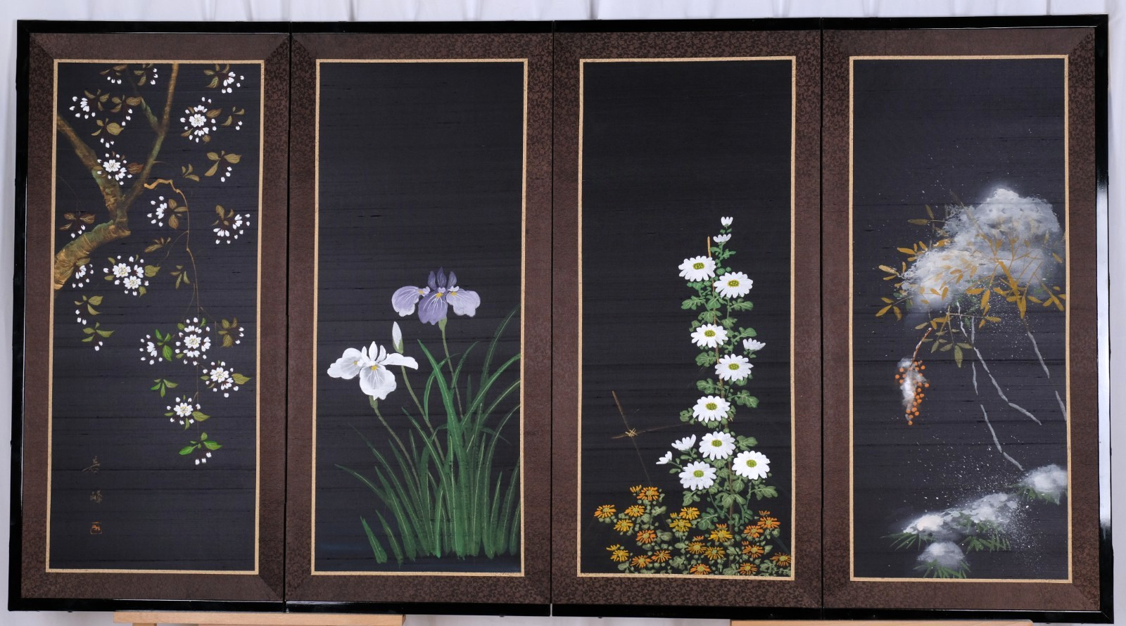 1980s Japanese Silk Byobu 