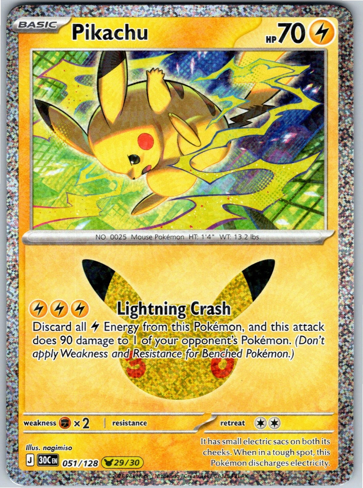 Pikachu Holofoil [30C - 051/128] Pokemon NM