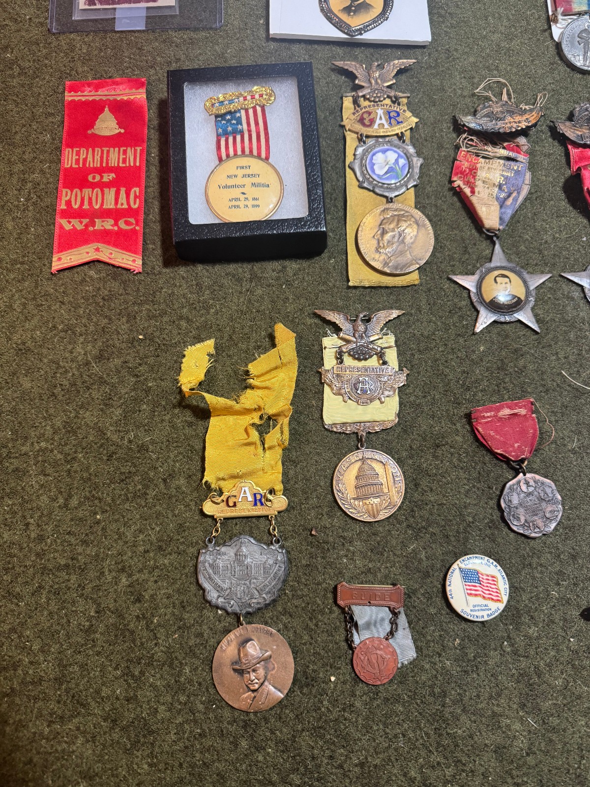 Grand Army Republic (GAR ) Civil War Veteran Badges Ribbons/Medals Lot