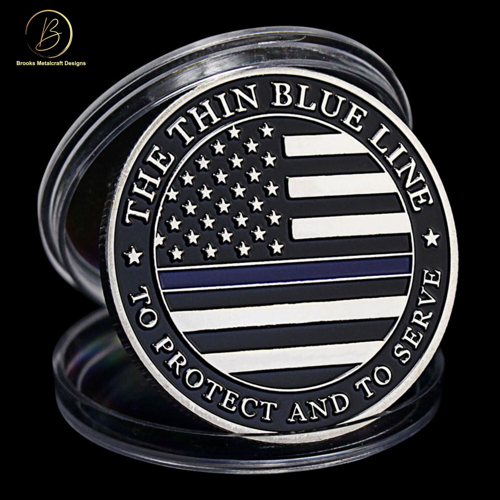 Police The Thin Blue Line Silver Challenge Coin Police The Thin Blue Line Silver Challenge Coin