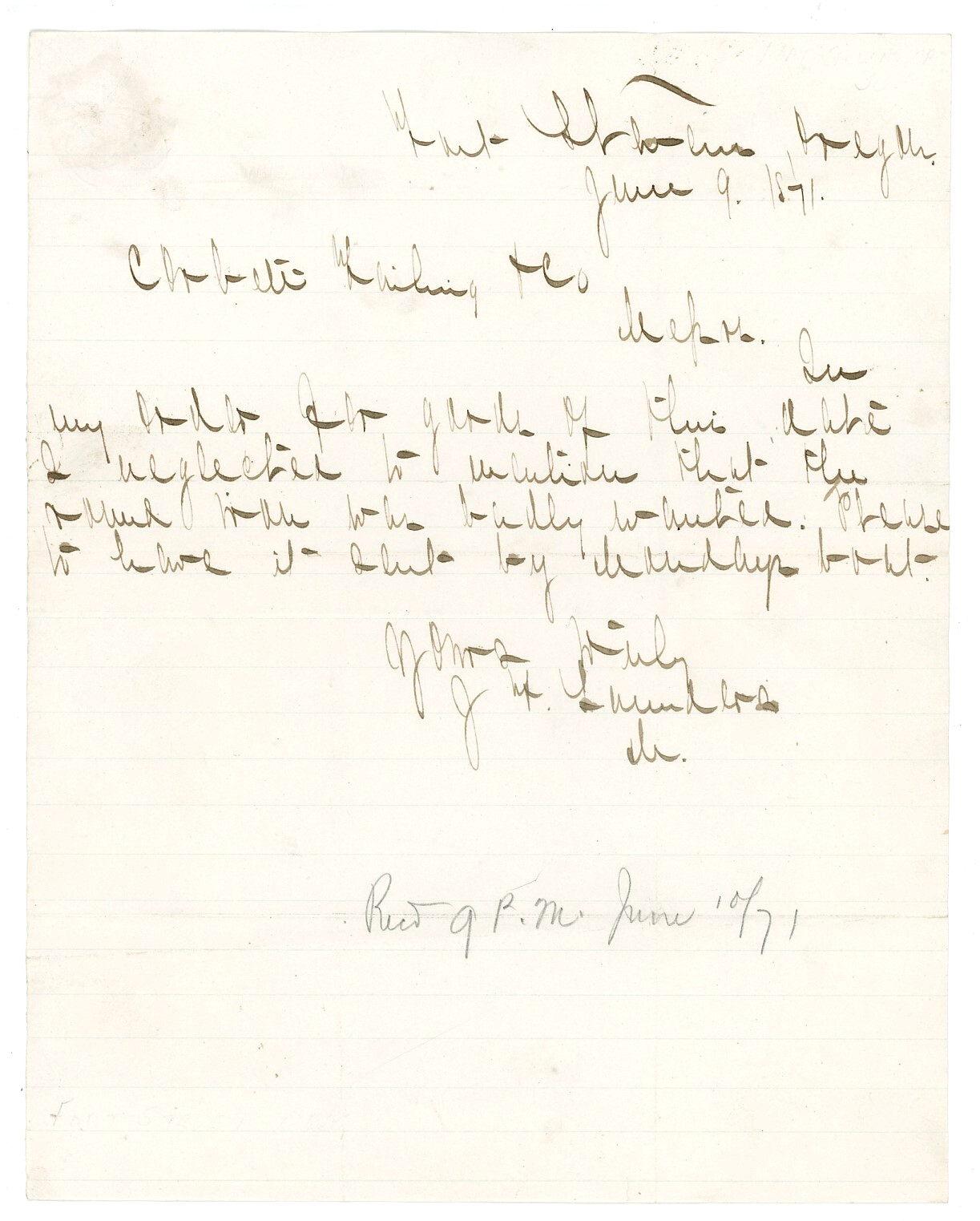 1871 Letter from Fort Stevens Oregon US Army Lieutenant to Portland Business
