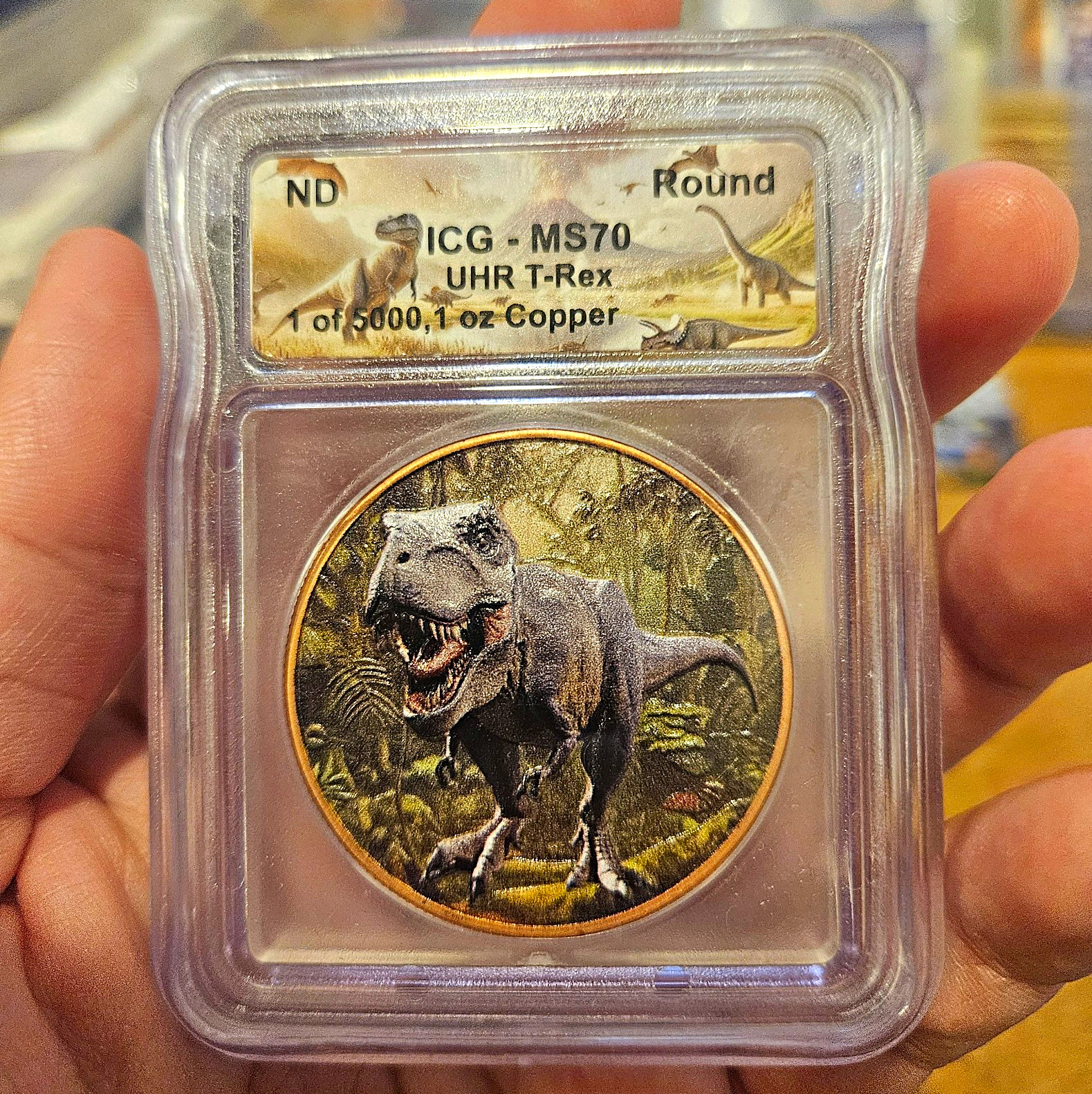 ICG MS70 UHR T-Rex 1 oz .999 Fine Copper Round 1 of 5000 ICG MS70 UHR T-Rex 1 oz .999 Fine Copper Round 1 of 5000