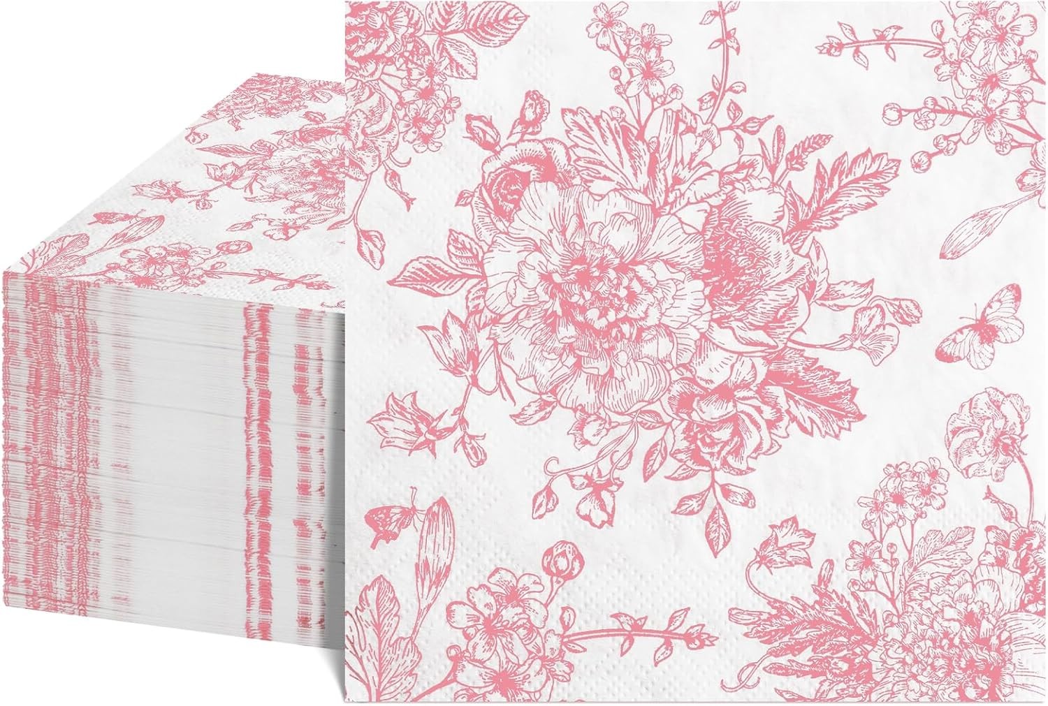 100 Pk Pink Floral Napkins Vintage Flower Toile Decoupage Napkins 100 Pk Pink Floral Napkins Vintage Flower Toile Decoupage Napkins