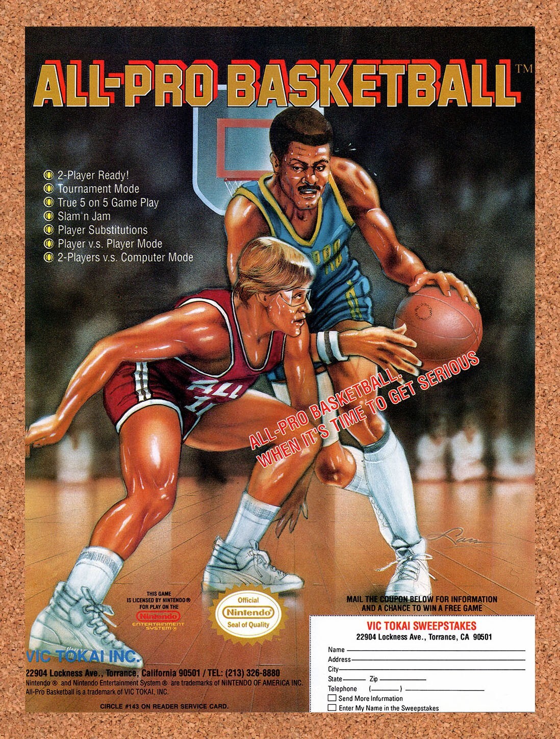 1989 All-Pro Basketball NES Original Advertisement / Retro Wall Art v1 1989 All-Pro Basketball NES Original Advertisement / Retro Wall Art v1