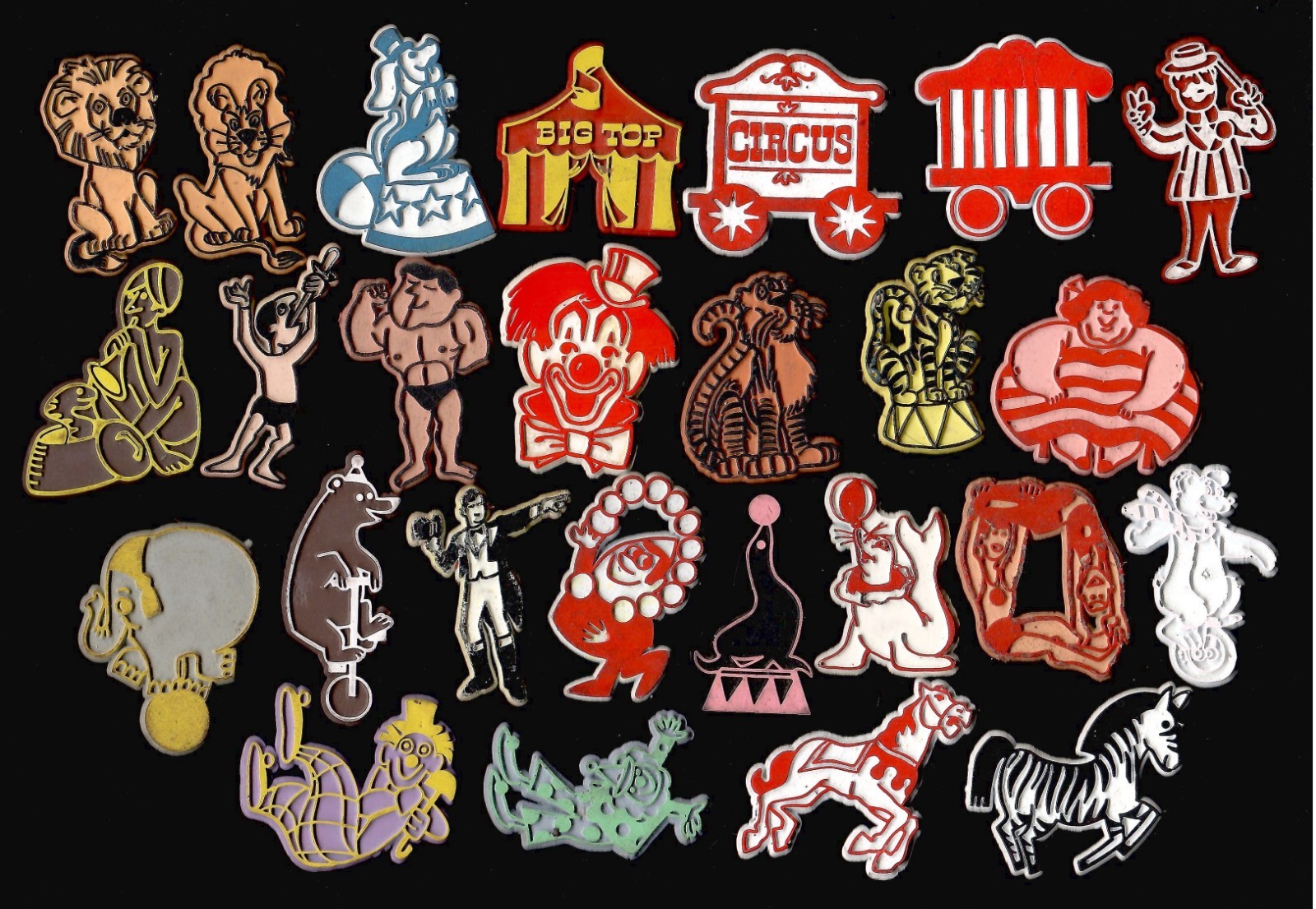 26x Circus Lot Vtg Novelty Magnet Rubber Flexible Fridge  \'70s