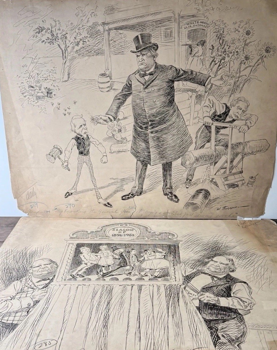 William McKinley Spanish American War Political Cartoons Original Art Thorndike