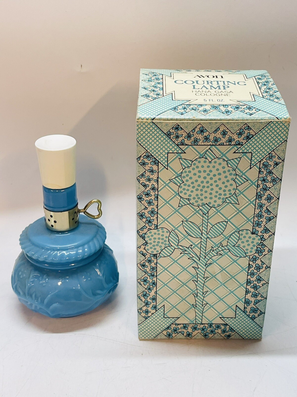 Vintage 1970s Avon Blue Glass Courting Lamp Perfume Cologne/perfume Bottle/Full