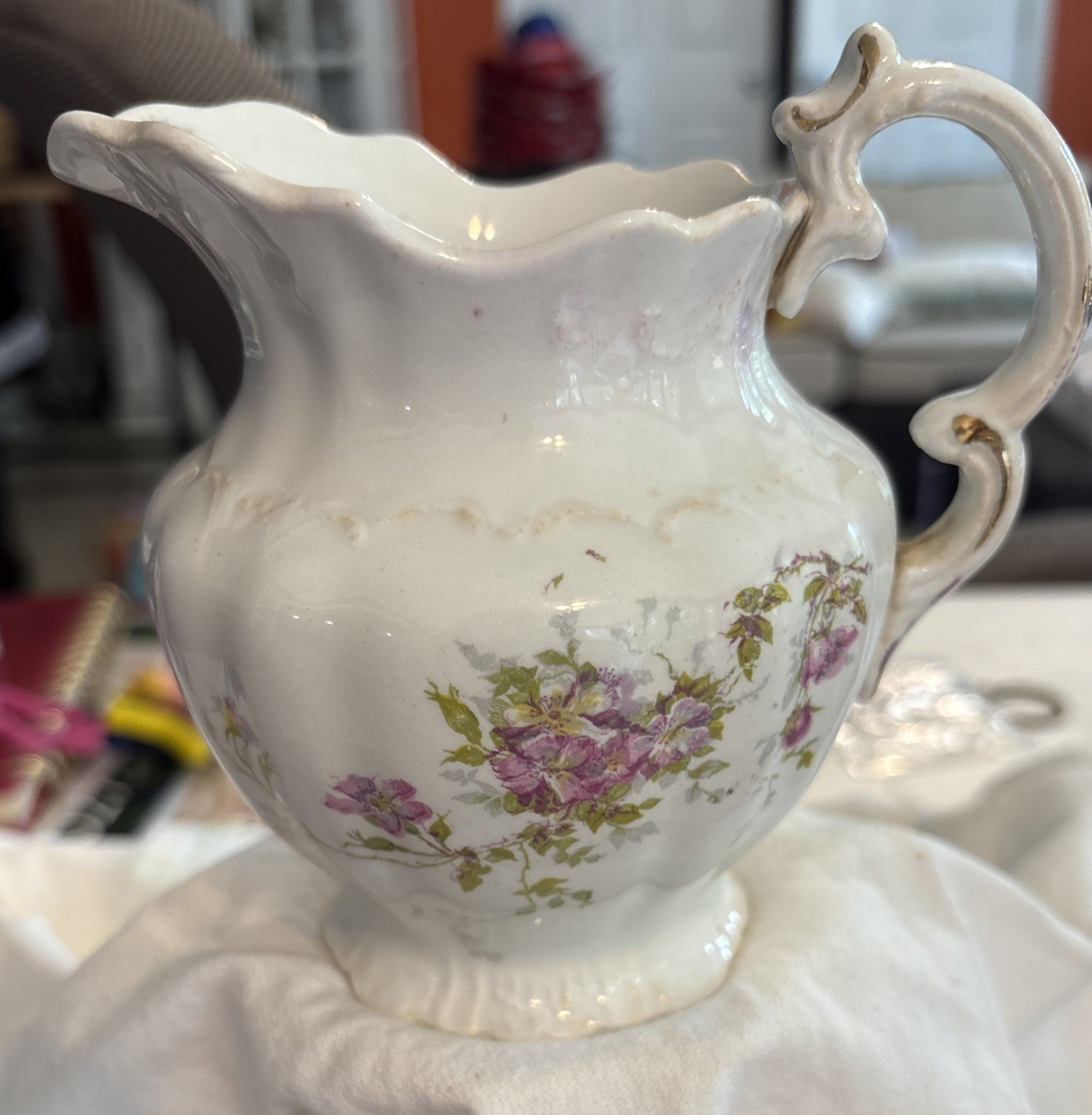 Antique JOSEPH & ERNEST MAYER Ceramic pitcher with Floral Design 1881 -1910s  Antique JOSEPH & ERNEST MAYER Ceramic pitcher with Floral Design 1881 -1910s 