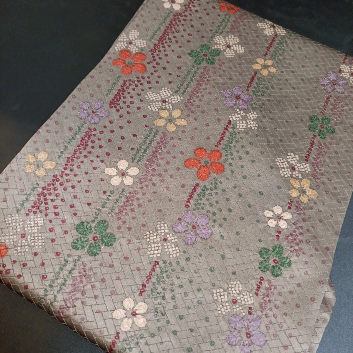 Obi Kimono Inari-tei I16 Nagoya Pure Silk Flower Brown Gray