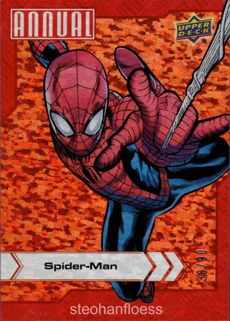 2022-23 Upper Deck Marvel Annual Red Sparkle Parallel #85 Spider-Man 38/90 2022-23 Upper Deck Marvel Annual Red Sparkle Parallel #85 Spider-Man 38/90