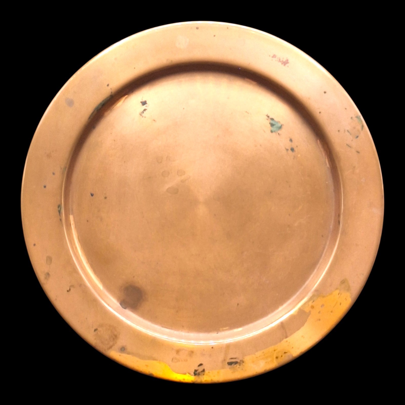 Vintage Solid Copper Plate 9 Inch Round Natural Patina Decorative Tray