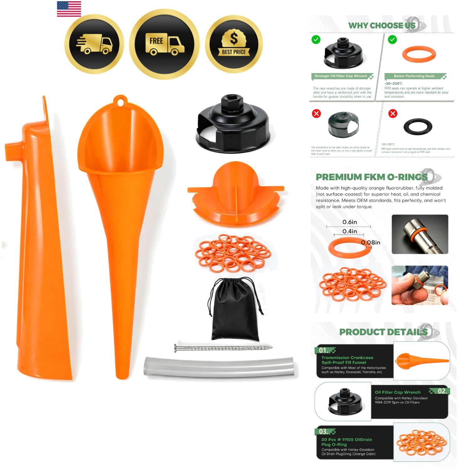 Oil Change Kit Compatible with Harley, Motorcycle Oil Change Funnel Oil Change Kit Compatible with Harley, Motorcycle Oil Change Funnel