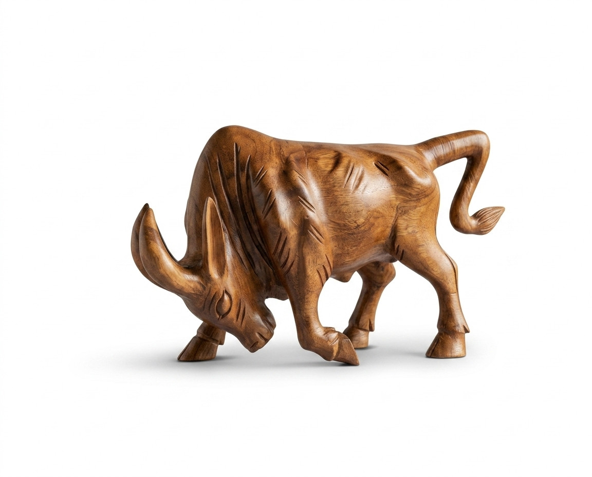 Hand Carved Rosewood Bull Statue | Wood Ox Figurine | Rustic Farmhouse Decor