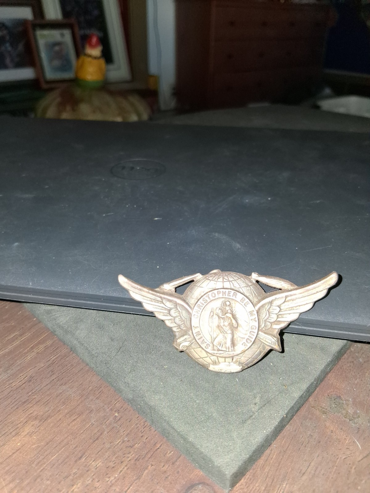 Antique St. Christopher Repose Car Clip Badge