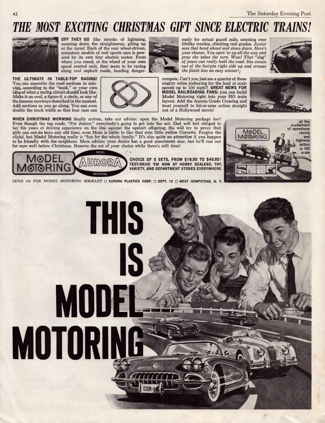 1961 Aurora Model Motoring Print Ad Christmas Gift Table Top Racing Cars Track